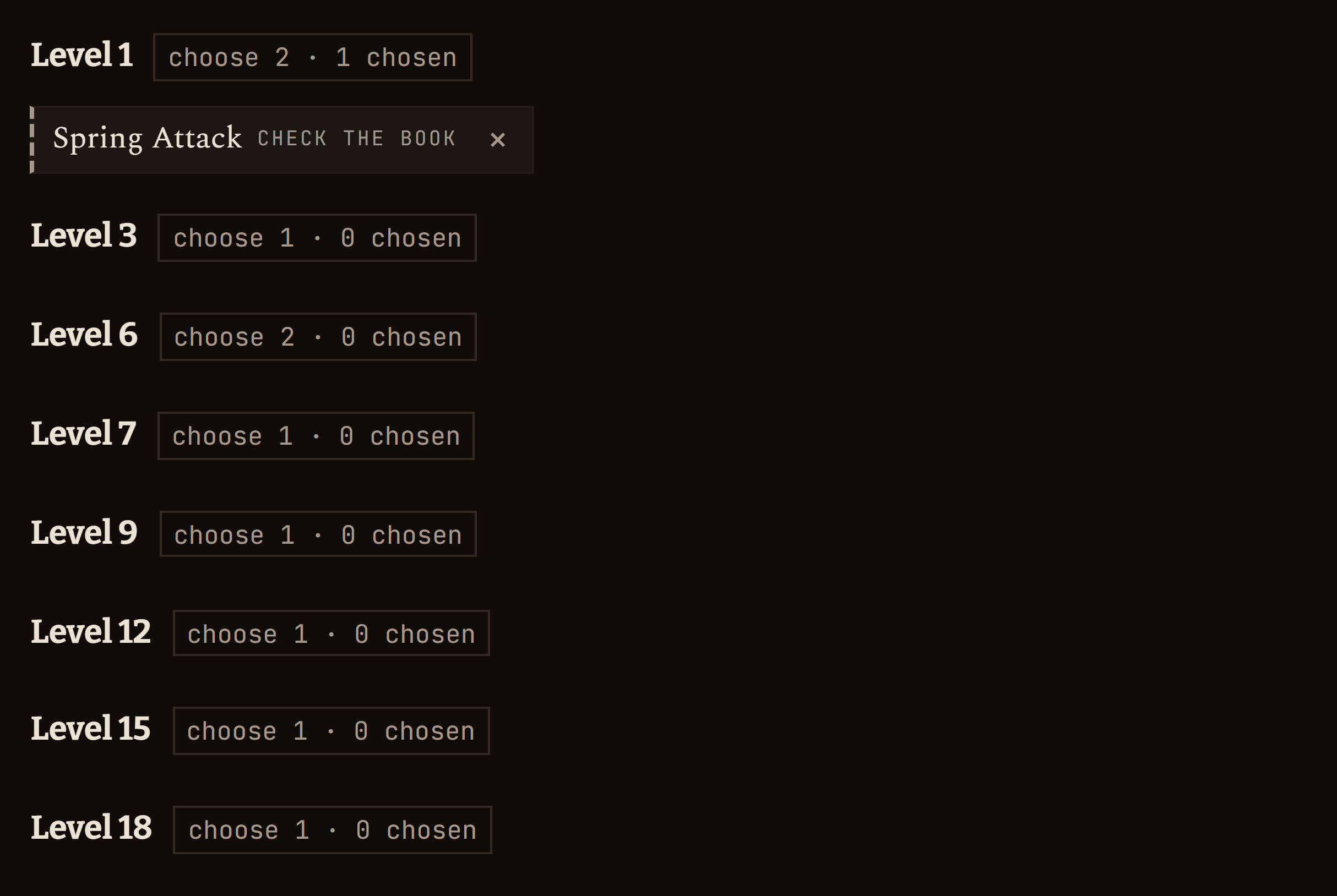 Spring Attack in the chosen feats list, marked check the book.