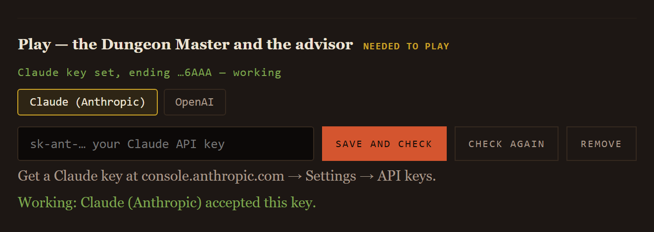 A play key saved and checked: working.