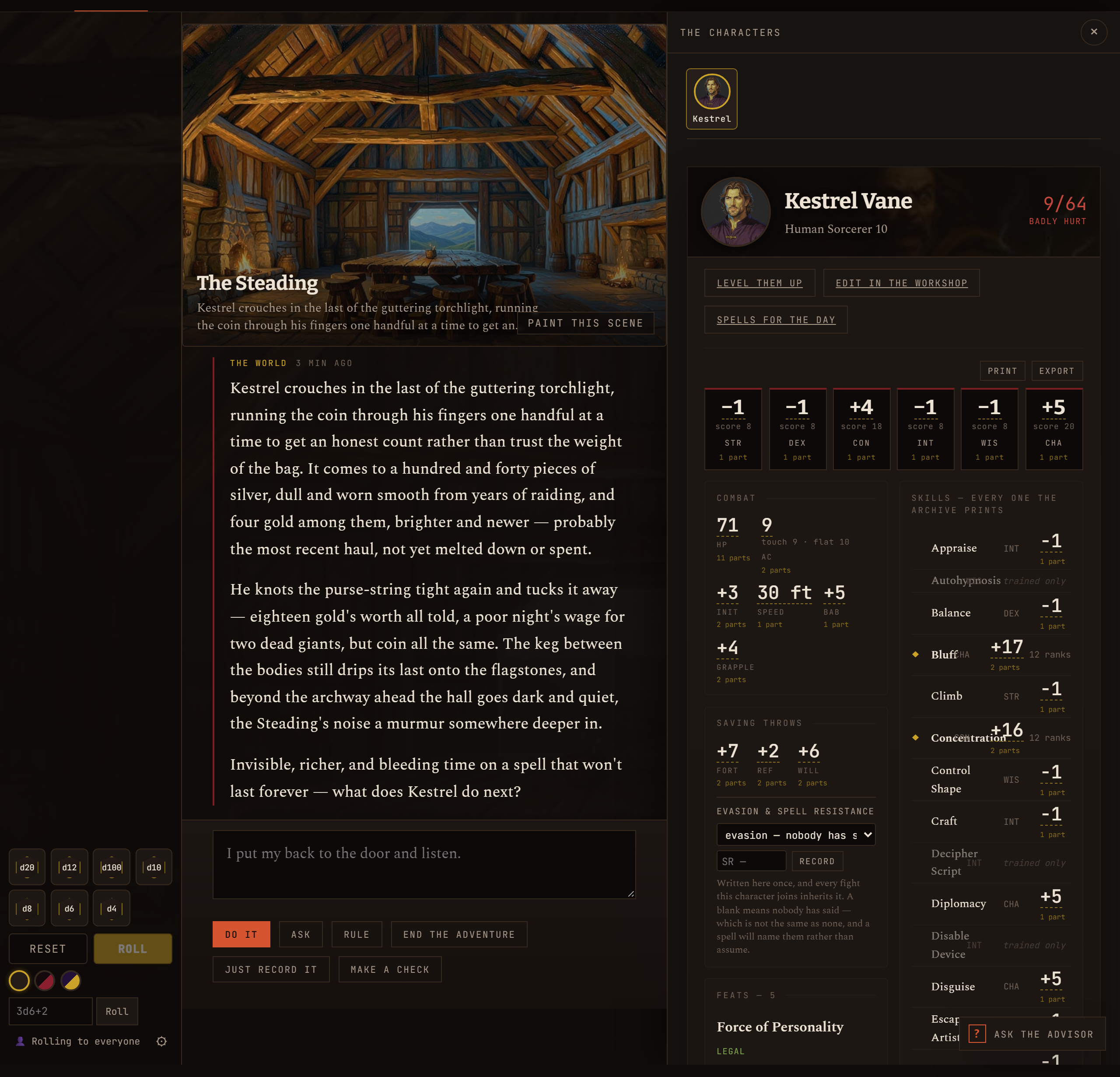 After a restart: the story and the character sheet, Human Sorcerer 10.